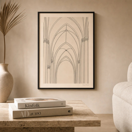 Oversized Cathedral Vault Poster — Oversized cathedral vaulted ceiling continuous architectural, lifestyle in interior, Atelier Poster