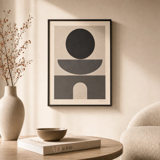 All Charcoal Tonal Three Gallery Poster — Three-print all-charcoal tonal sophisticated graduated dark, lifestyle in interior, Atelier Poster