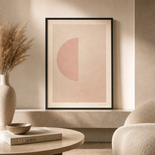 Pale Pink Half-Moon Soft Poster — Pale pink half-moon soft pastel feminine minimalist, lifestyle in interior, Atelier Poster