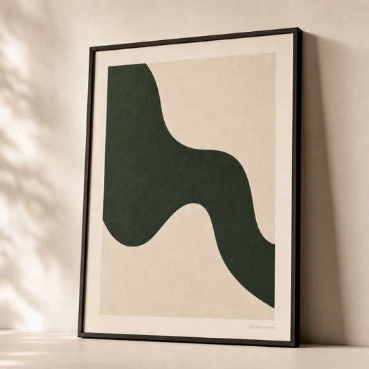 Forest Green Wave Poster — Single deep forest green wave moody saturated organic, premium hero shot, Atelier Poster