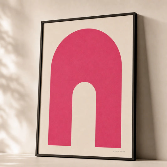 Hot Pink Arch Bold Poster — Bold hot pink arch saturated modern statement composition, premium hero shot, Atelier Poster