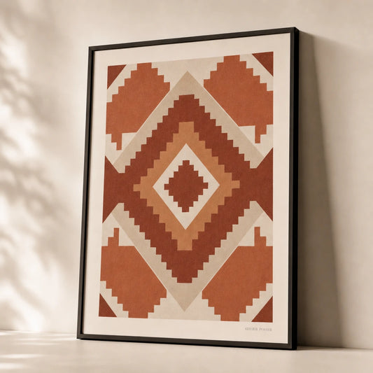 Berber Diamond Pattern Poster — Berber diamond pattern in graduated terracotta tones, premium hero shot, Atelier Poster