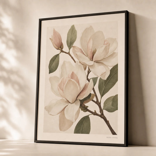 Oversized Magnolia Branch Poster — Oversized magnolia branch cream blush blooms classical, premium hero shot, Atelier Poster