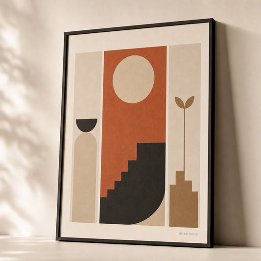 Statement Abstract Flanking Gallery Poster — Bold statement abstract with two flanking minimalist set, premium hero shot, Atelier Poster