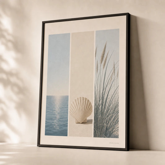 Coastal Trio Set Gallery Poster — Three coordinated coastal ocean shell sea grass trio set, premium hero shot, Atelier Poster