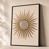 Bohemian Brass Sun Mirror Poster — Traditional brass sun mirror with radiating rays illustration, premium hero shot, Atelier Poster