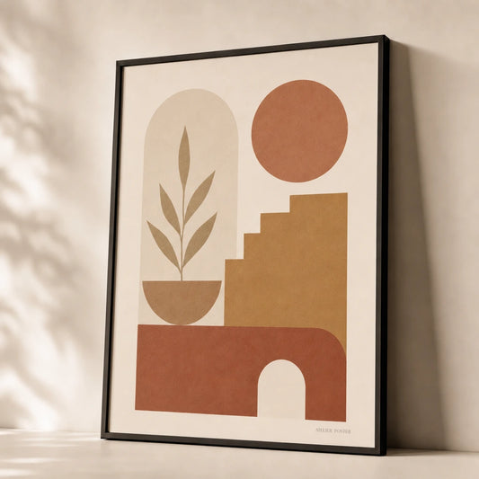 Tonal Earth Mixed Three Gallery Poster — Three-print tonal earth-tone graduated cream ochre terracotta, premium hero shot, Atelier Poster