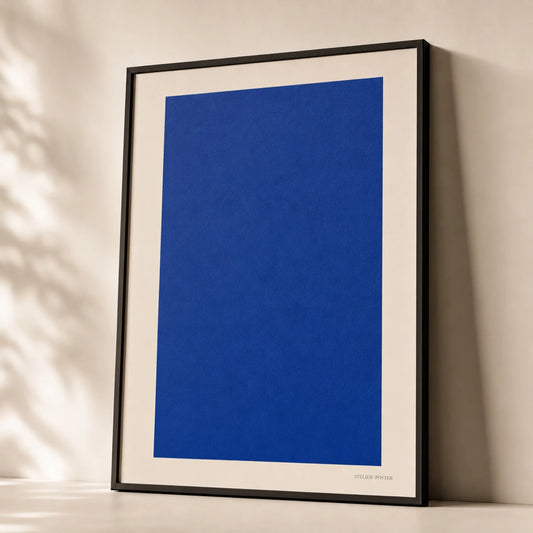 Oversized Cobalt Block Poster — Oversized single cobalt blue block statement minimalist, premium hero shot, Atelier Poster