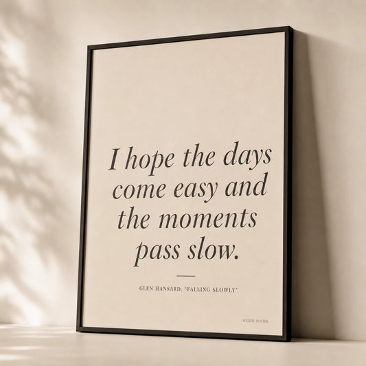 Custom Song Lyric Poster — Personalized song lyric excerpt elegant Playfair italic, premium hero shot, Atelier Poster