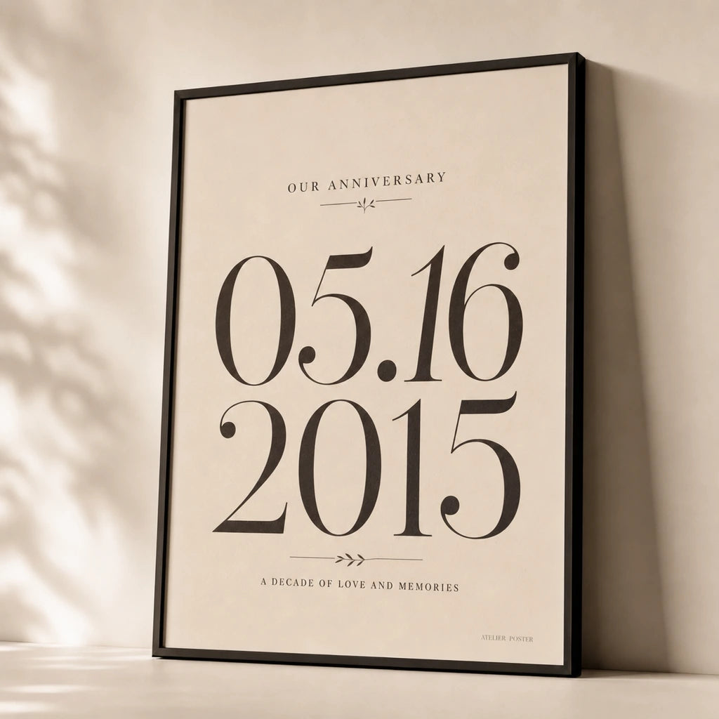 Anniversary Date Custom Poster — Personalized anniversary date elegant Playfair serif milestone, premium hero shot, Atelier Poster