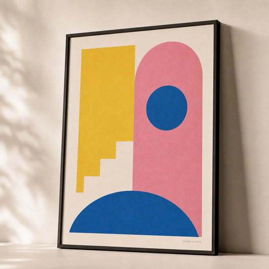 Dopamine Decor Bright Poster — Bright yellow pink cobalt dopamine decor aesthetic, premium hero shot, Atelier Poster