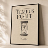 Dark Academia Latin Quote Poster — Tempus Fugit Latin serif dark academia parchment aesthetic, premium hero shot, Atelier Poster