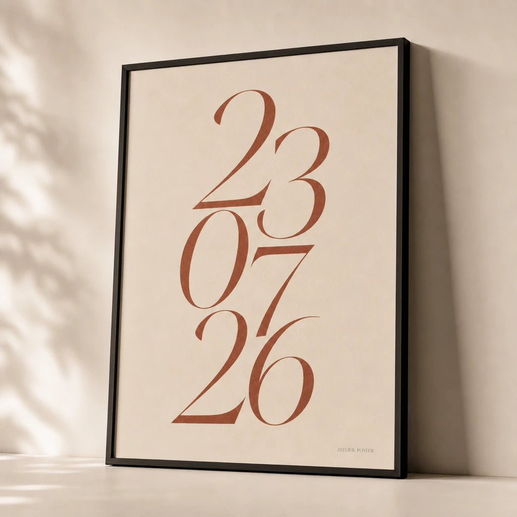 Wedding Date Personalized Poster — Personalized wedding date elegant Playfair Display italic, premium hero shot, Atelier Poster