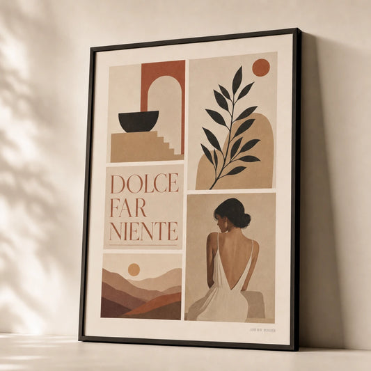 Stairwell Mixed Ascending Gallery Poster — Five mixed-subject stairwell ascending warm gallery set, premium hero shot, Atelier Poster
