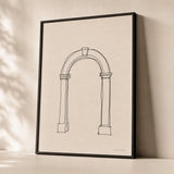 Architectural Arch Line Poster — Single-line Roman archway sketch in black on cream, premium hero shot, Atelier Poster