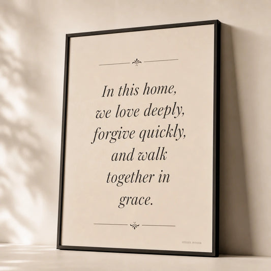 Family Quote Custom Poster — Personalized family quote elegant Playfair italic motto serif, premium hero shot, Atelier Poster