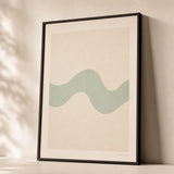 Mint Wave Soft Poster — Single pale mint wave on warm cream soft organic abstract, premium hero shot, Atelier Poster