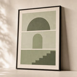 All Sage Tonal Three Gallery Poster — Three-print all-sage tonal monochromatic graduated calm set, premium hero shot, Atelier Poster