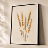 Wheat Stalks Poster — Five tall golden wheat stalks gathered upright on cream, premium hero shot, Atelier Poster
