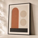 Ochre Arch Composition Poster — Ochre arch with cream circles Bauhaus earth-tone geometric, premium hero shot, Atelier Poster