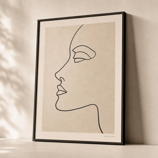 Oversized Profile Portrait Poster — Oversized continuous-line face profile portrait modernist, premium hero shot, Atelier Poster