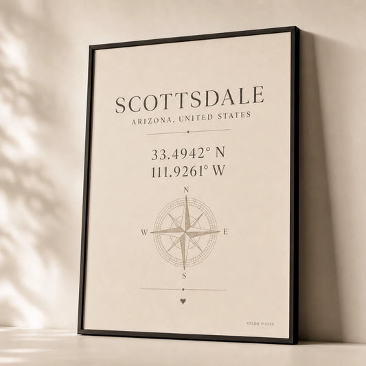 Baby Birth Coordinates Poster — Personalized baby birthplace coordinates serif typography, premium hero shot, Atelier Poster