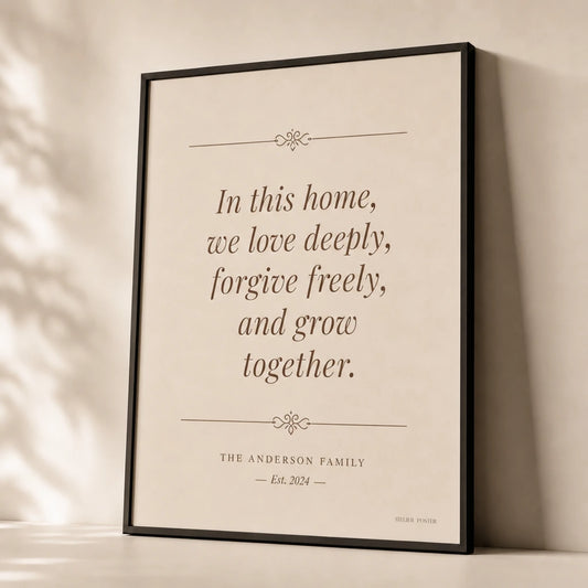 Family Quote Custom Poster — Personalized family quote elegant Playfair italic motto serif, premium hero shot, Atelier Poster