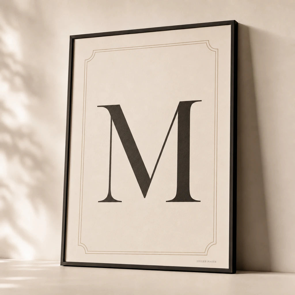 Family Initial Monogram Poster — Personalized family initial monogram elegant serif classical, premium hero shot, Atelier Poster