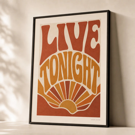 Vintage Rock Concert 60s Poster — 1960s rock concert Fillmore West psychedelic lettering warm, premium hero shot, Atelier Poster
