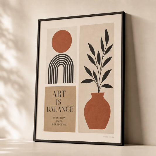 Mixed Style Curated Three Set Gallery Poster — Three-print mixed style curated abstract botanical typography, premium hero shot, Atelier Poster