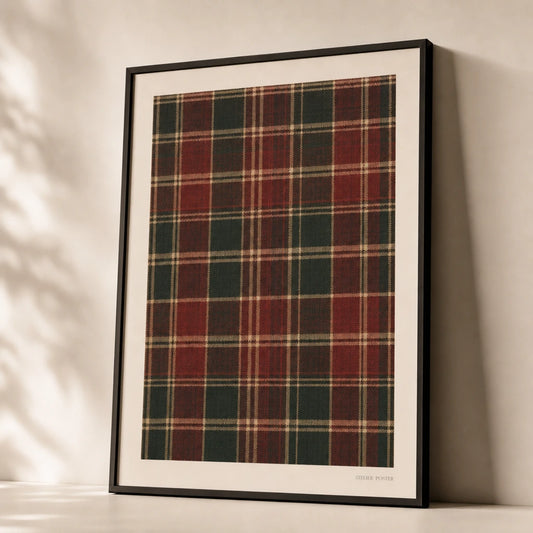 Plaid Flannel Pattern 90s Poster — 1990s grunge plaid flannel pattern red green warm brown, premium hero shot, Atelier Poster