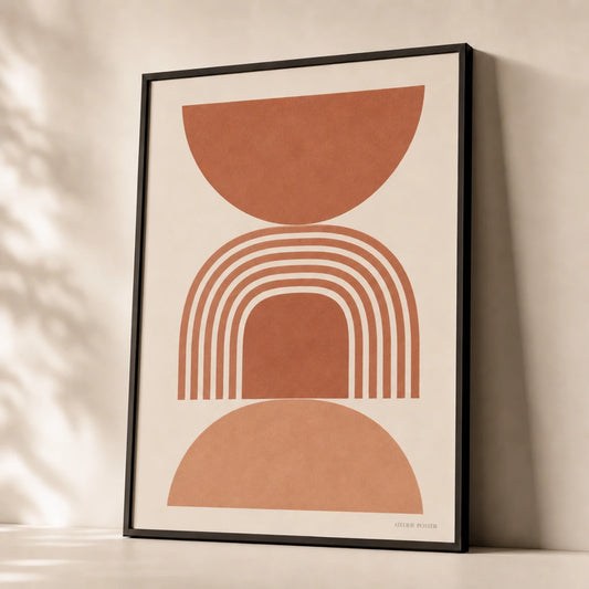 All Terracotta Tonal Three Gallery Poster — Three-print all-terracotta tonal monochromatic graduated set, premium hero shot, Atelier Poster