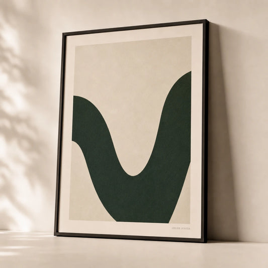 Forest Green Wave Poster — Single deep forest green wave moody saturated organic, premium hero shot, Atelier Poster