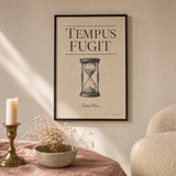 Dark Academia Latin Quote Poster — Tempus Fugit Latin serif dark academia parchment aesthetic, lifestyle in interior, Atelier Poster