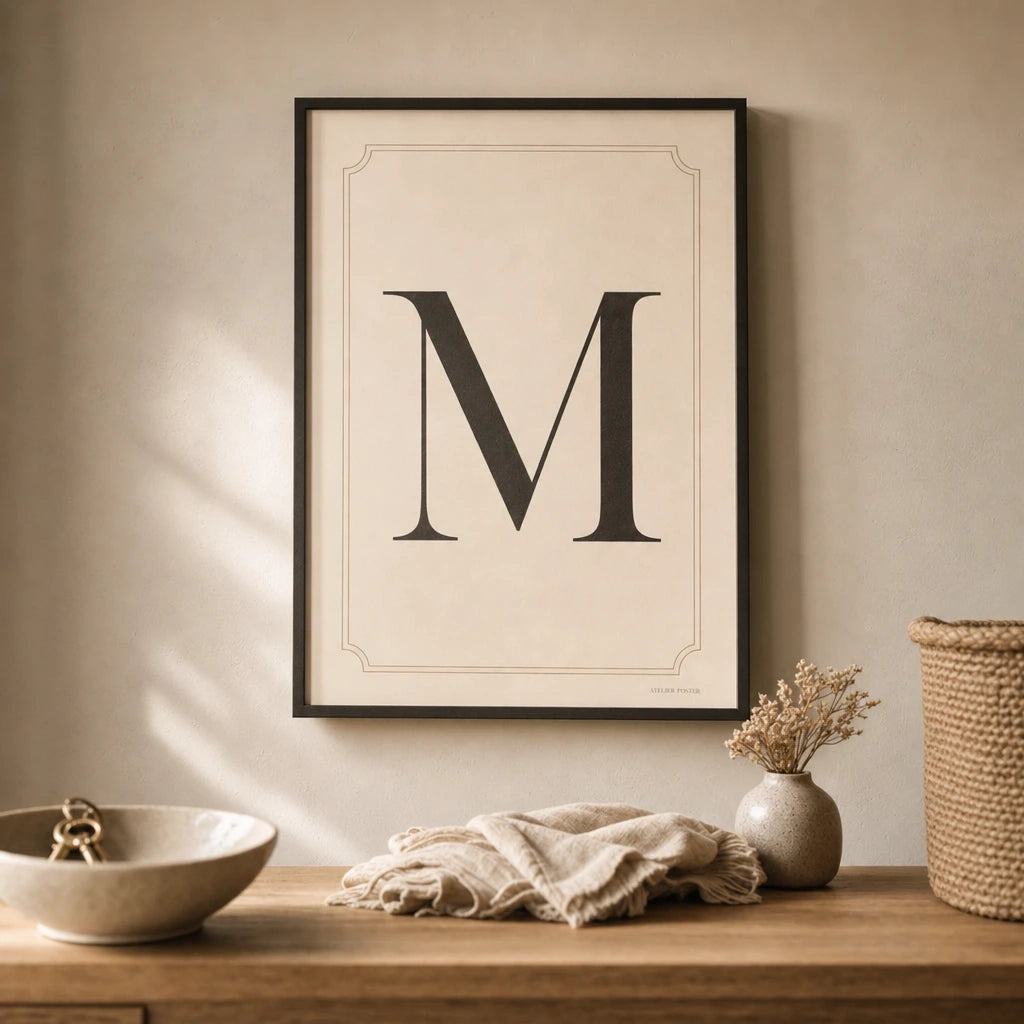Family Initial Monogram Poster — Personalized family initial monogram elegant serif classical, lifestyle in interior, Atelier Poster