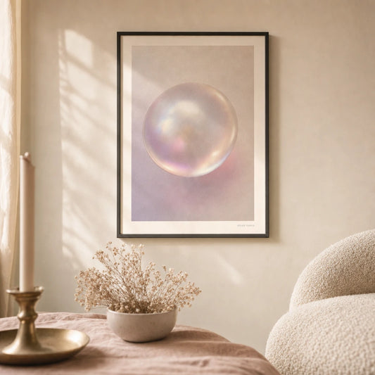 Soft Girl Pearl Pink Poster — Oversized iridescent pearl soft girl Pinterest aesthetic, lifestyle in interior, Atelier Poster