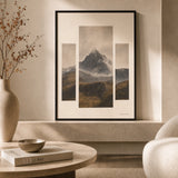 Statement Mountain Flanking Gallery Poster — Statement mountain landscape with two flanking horizon set, lifestyle in interior, Atelier Poster
