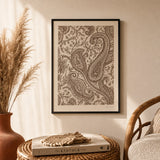 Hand-Drawn Henna Detail Poster — Hand-drawn henna paisley and vine pattern in deep umber, lifestyle in interior, Atelier Poster