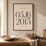 Anniversary Date Custom Poster — Personalized anniversary date elegant Playfair serif milestone, lifestyle in interior, Atelier Poster