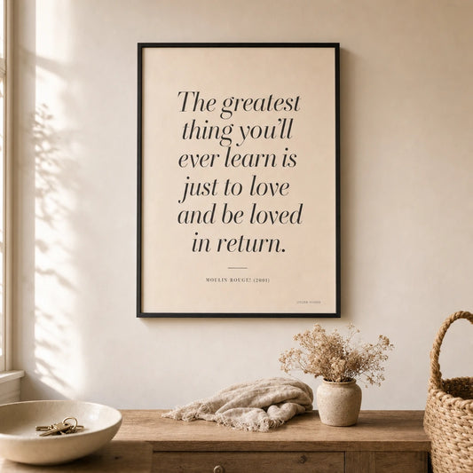 Custom Movie Quote Poster — Personalized movie quote excerpt elegant Playfair italic, lifestyle in interior, Atelier Poster