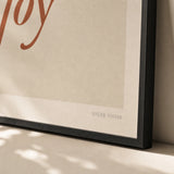 Choose Joy Soft Poster — Handwritten serif italic 'choose joy' terracotta wellness, close-up detail of print, Atelier Poster