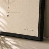 Baby Birth Coordinates Poster — Personalized baby birthplace coordinates serif typography, close-up detail of print, Atelier Poster
