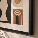 Mixed Media Salon Set Gallery Poster — Seven-print salon-style mixed media gallery warm balanced, close-up detail of print, Atelier Poster
