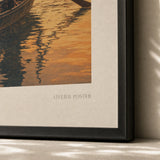 Venice Gondola Sunset Poster — Mid-century Venice gondola at sunset on Grand Canal, close-up detail of print, Atelier Poster