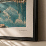 Banff National Park Poster — WPA-style Banff with turquoise lake and Rocky Mountains, close-up detail of print, Atelier Poster