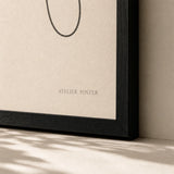 Abstract Curve Composition Poster — Continuous-line abstract organic curve composition in thin black ink, close-up detail of print, Atelier Poster