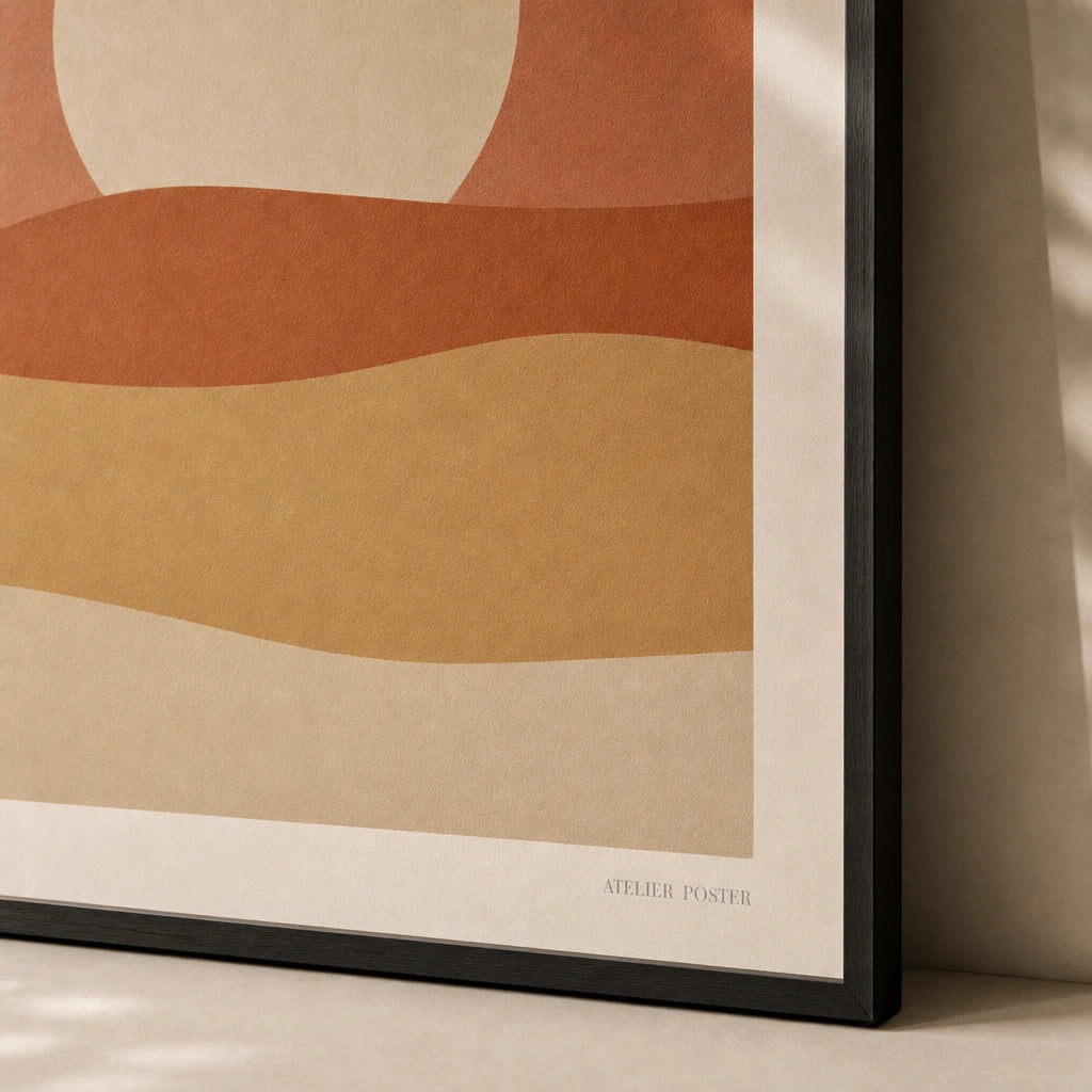 Oversized Desert Sunset Poster — Oversized desert sunset abstract landscape warm horizon, close-up detail of print, Atelier Poster