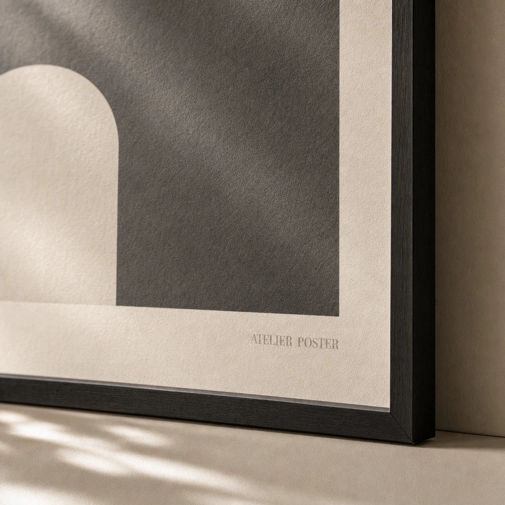 All Charcoal Tonal Three Gallery Poster — Three-print all-charcoal tonal sophisticated graduated dark, close-up detail of print, Atelier Poster