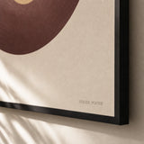 70s Vinyl Record Poster — Vintage 1970s vinyl record album burgundy and warm gold, close-up detail of print, Atelier Poster