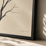 Single Tree Branch Poster — Single-line bare tree branch in calligraphic black ink, close-up detail of print, Atelier Poster